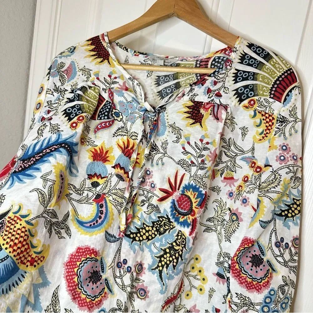 Linen Blend By Hester & Orchard White Multicolor Floral Long Sleeve Blouse XL - Picture 2 of 7